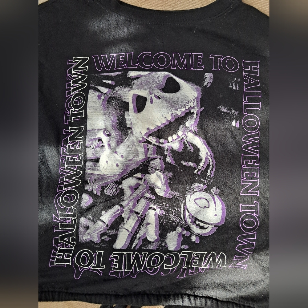 Disney Black Nightmare Before Christmas Cropped Oversized Long Sleeve Top - Picture 5 of 5